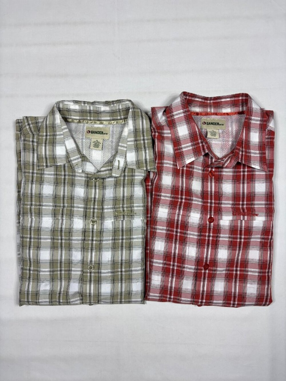 Lot of 2 Gander Mountain Plaid Short Sleeve Caped Vented Fishing Shirt Mens XL